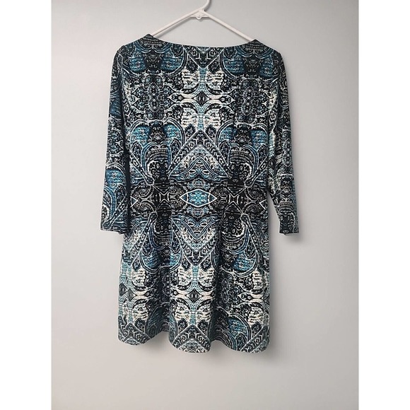 London Times Womens 8 Graphic Print Travel Dress Turquoise White‎ Blue - Picture 4 of 6